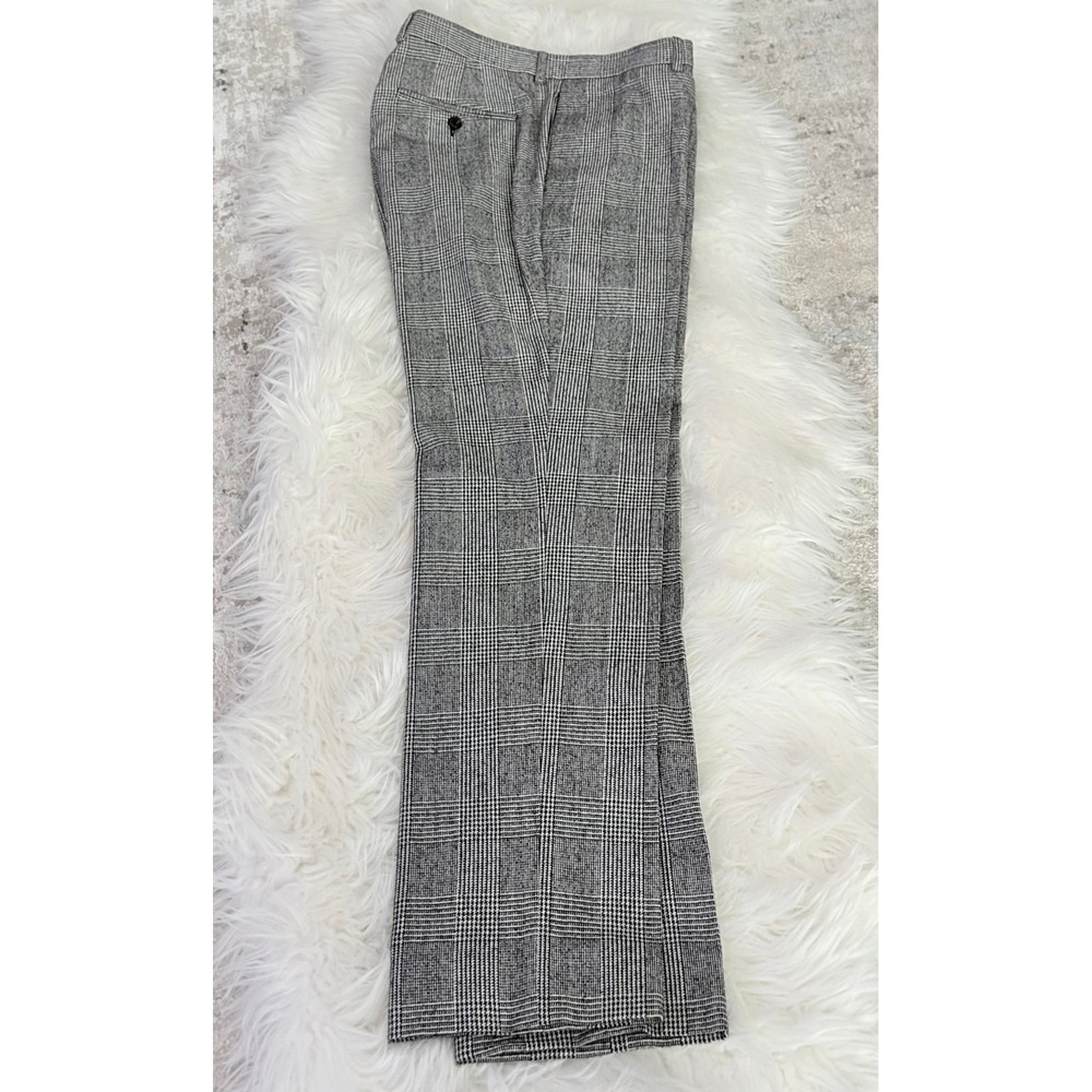 Sandro Paris Glen Plaid Straight Leg Trousers Black White Size 44 Wool Cotton